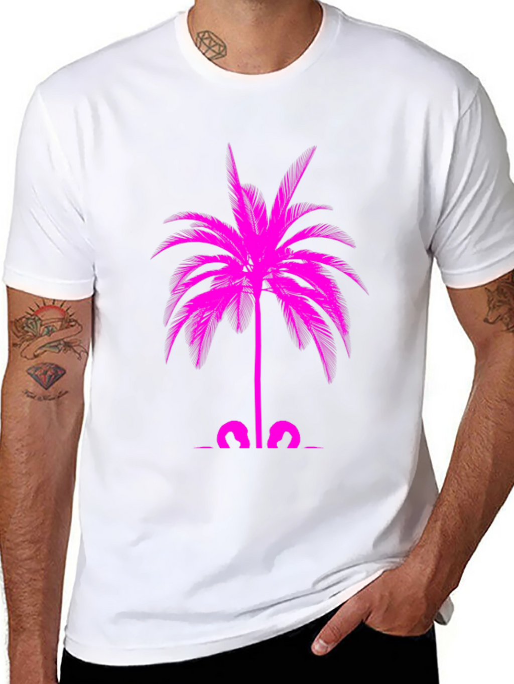 Pink Palm Tree Graphic Tee - Mens Black T-Shirt