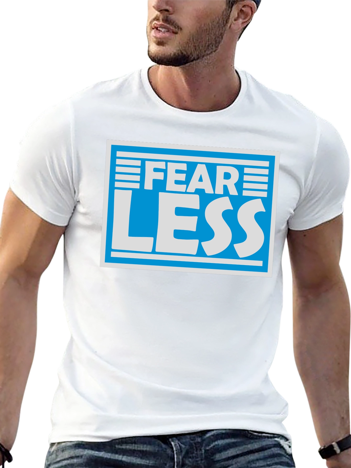 Fear Less Graphic T-Shirt - Blue & White Design