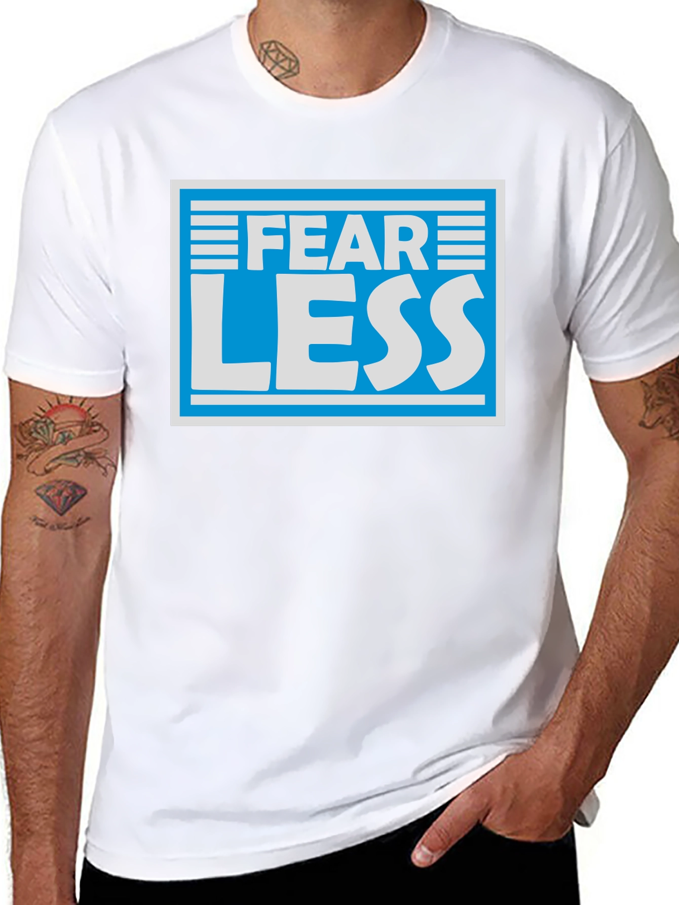 Fear Less Graphic T-Shirt - Blue & White Design