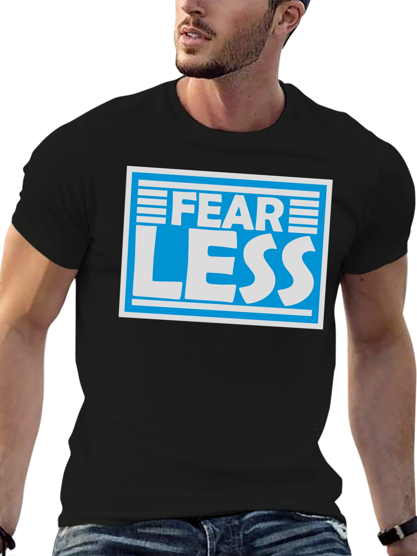 Fear Less Graphic T-Shirt - Blue & White Design