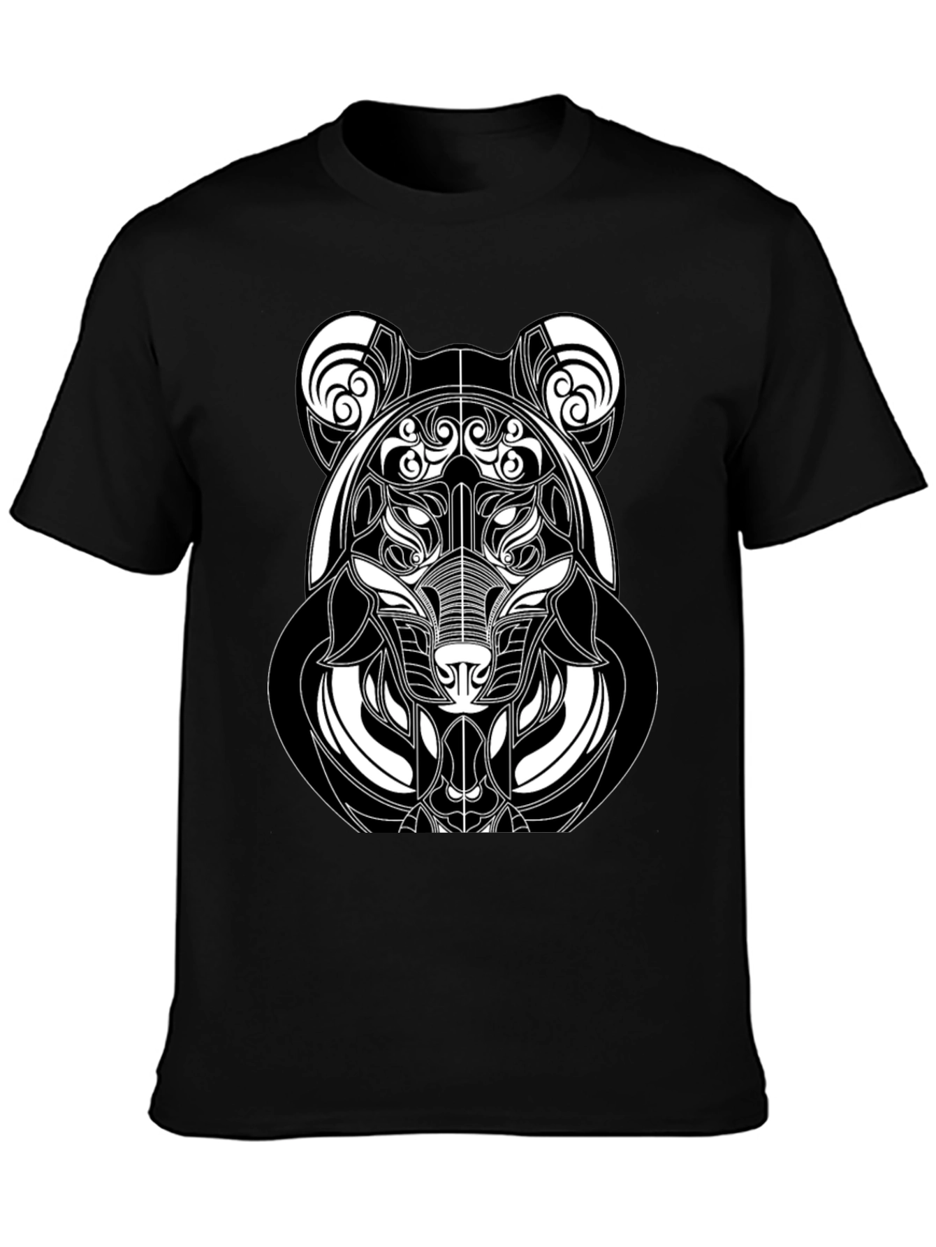 Abstract Bear Graphic T-Shirt - Black