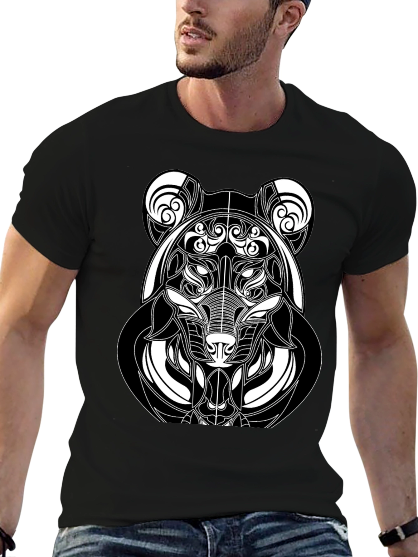 Abstract Bear Graphic T-Shirt - Black