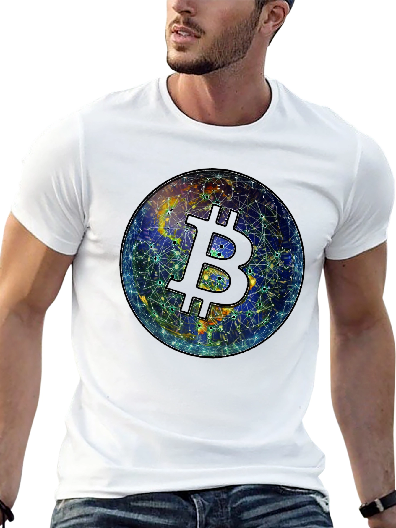 Bitcoin Globe Graphic Tee - Crypto Currency Shirt