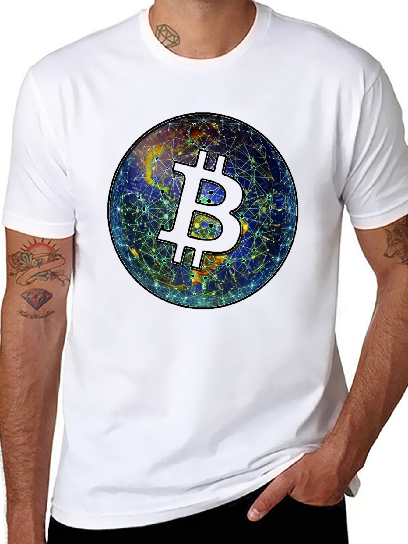 Bitcoin Globe Graphic Tee - Crypto Currency Shirt