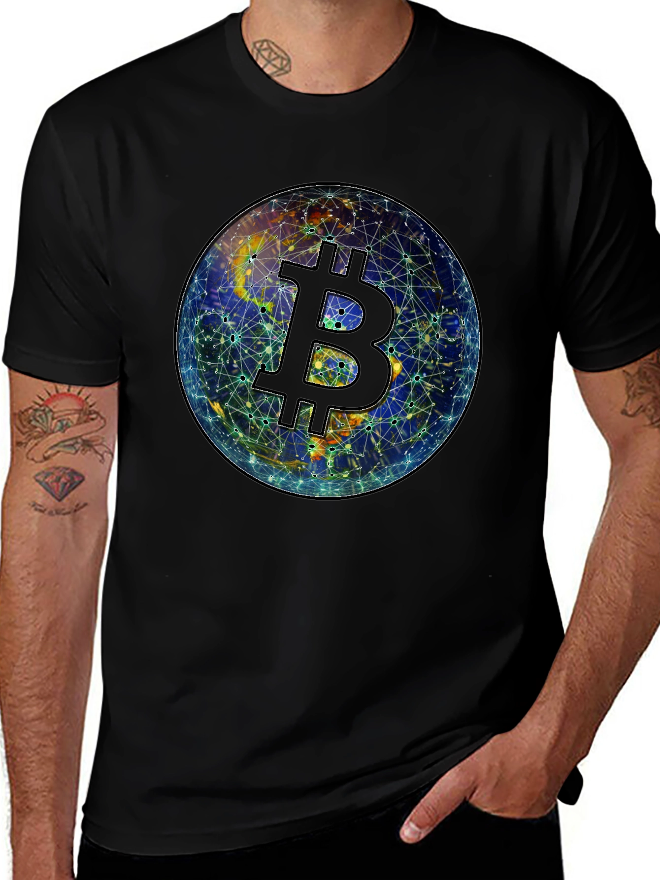 Bitcoin Globe Graphic Tee - Crypto Currency Shirt