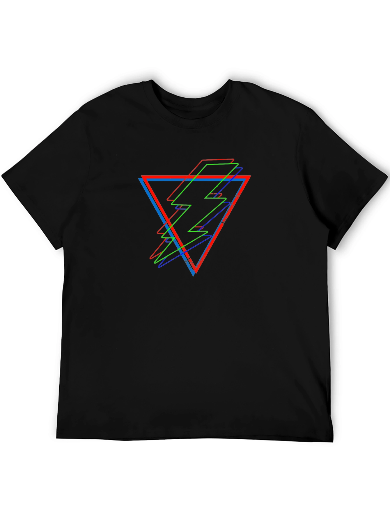 Geometric Lightning Bolt Graphic Tee - Black