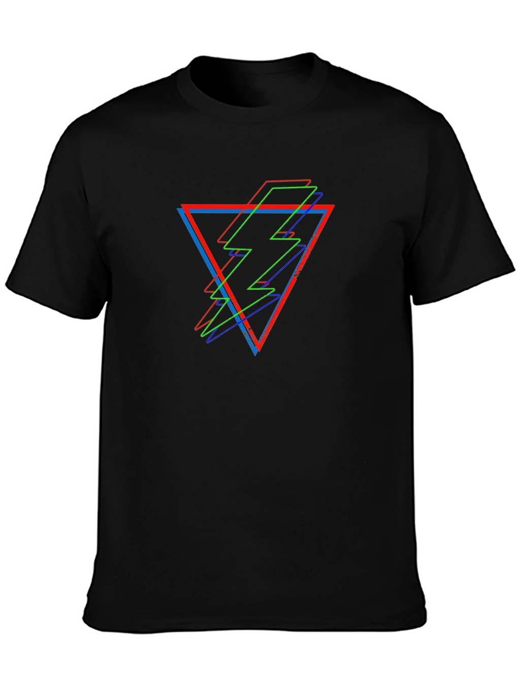 Geometric Lightning Bolt Graphic Tee - Black