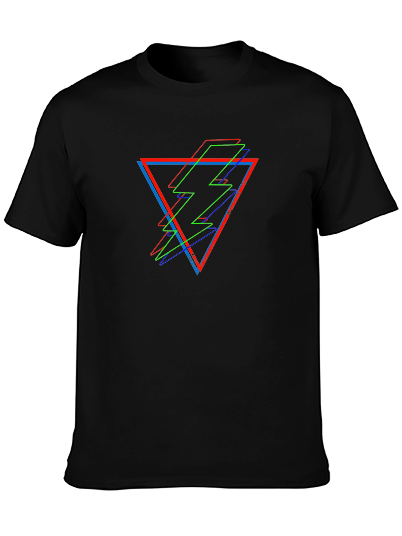Geometric Lightning Bolt Graphic Tee - Black