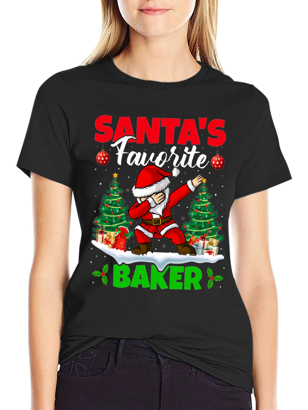 Santas Favorite Baker T-Shirt: Holiday Dabbing Santa Tee