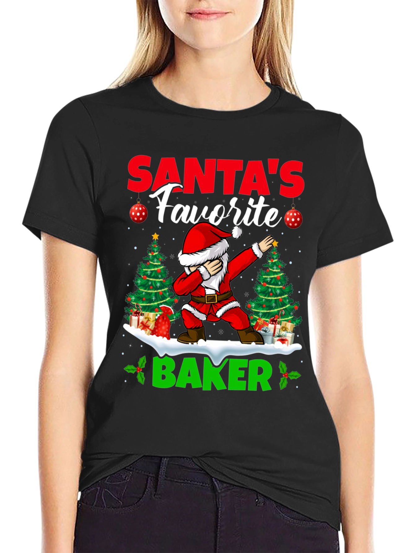 Santas Favorite Baker T-Shirt: Holiday Dabbing Santa Tee