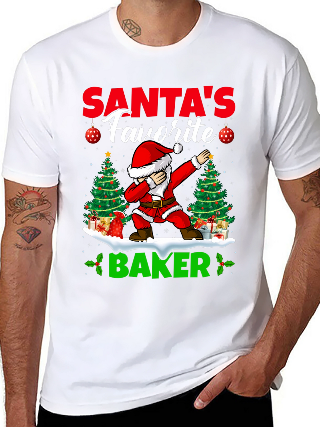 Santas Favorite Baker T-Shirt: Holiday Dabbing Santa Tee