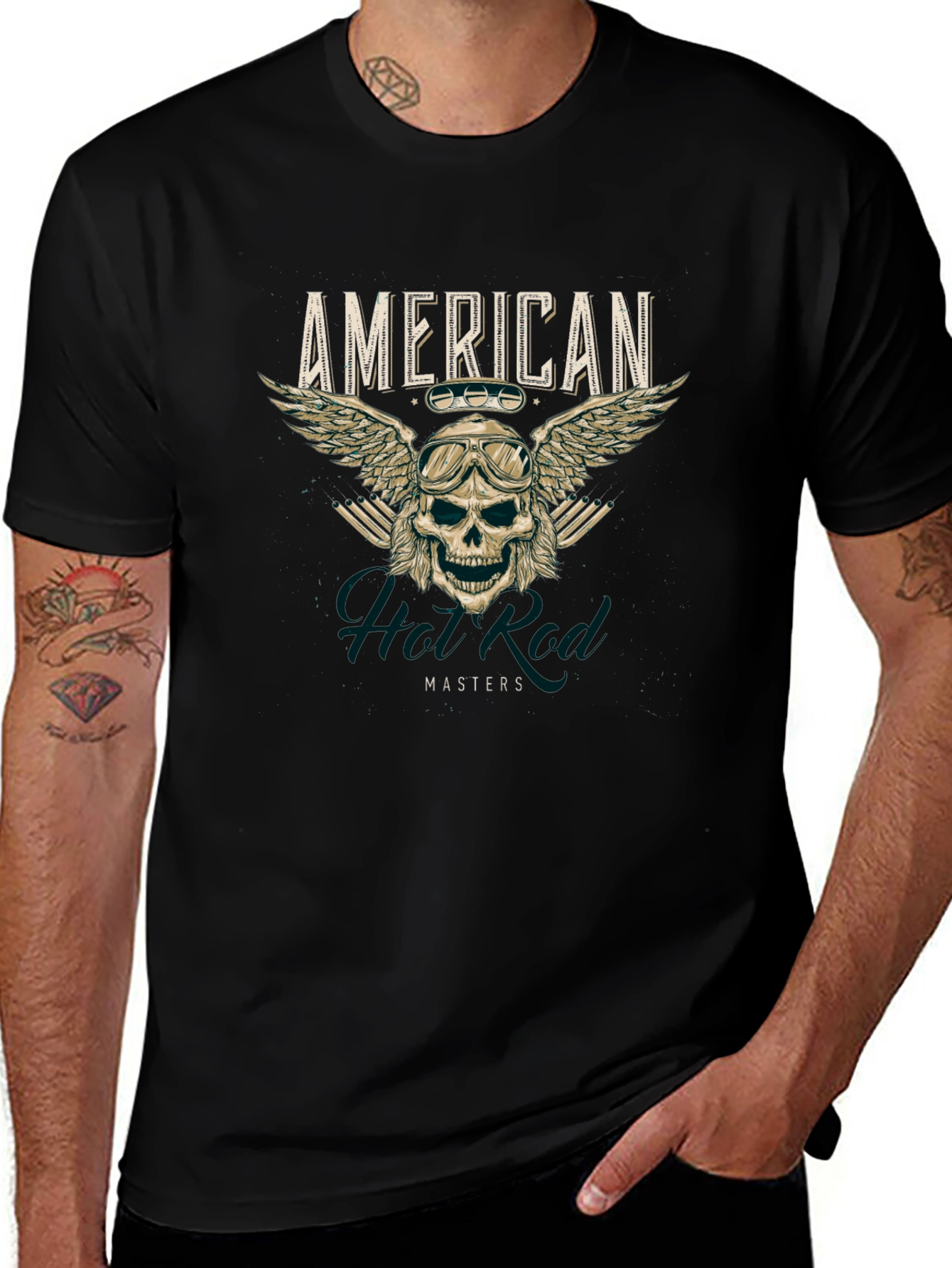 American Hot Rod Masters T-Shirt Skull Wings