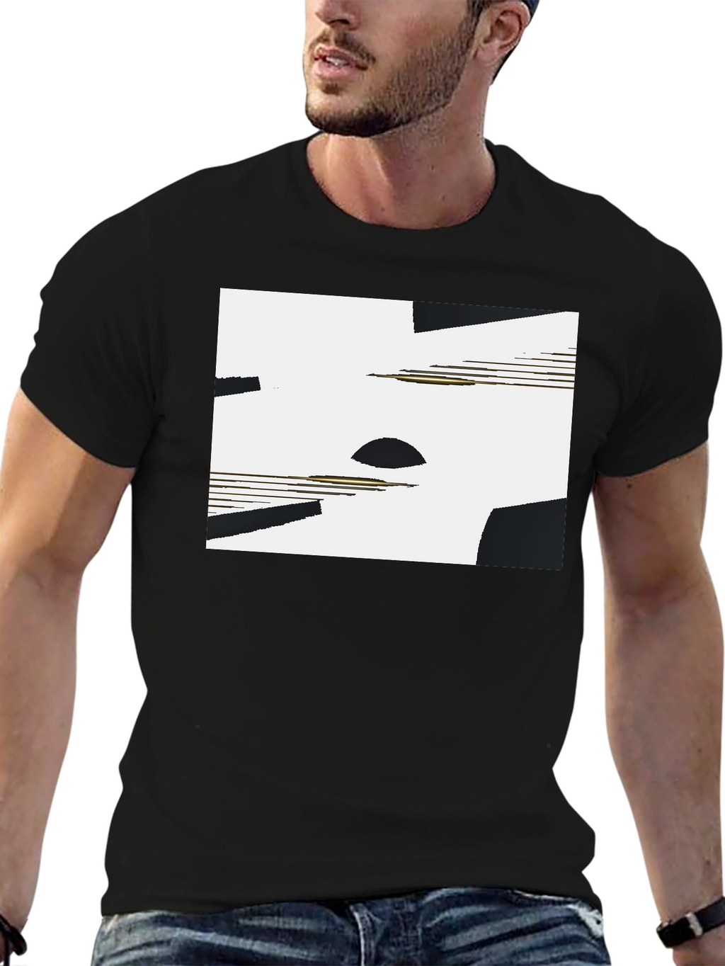 Abstract Geometric Graphic Tee - Black