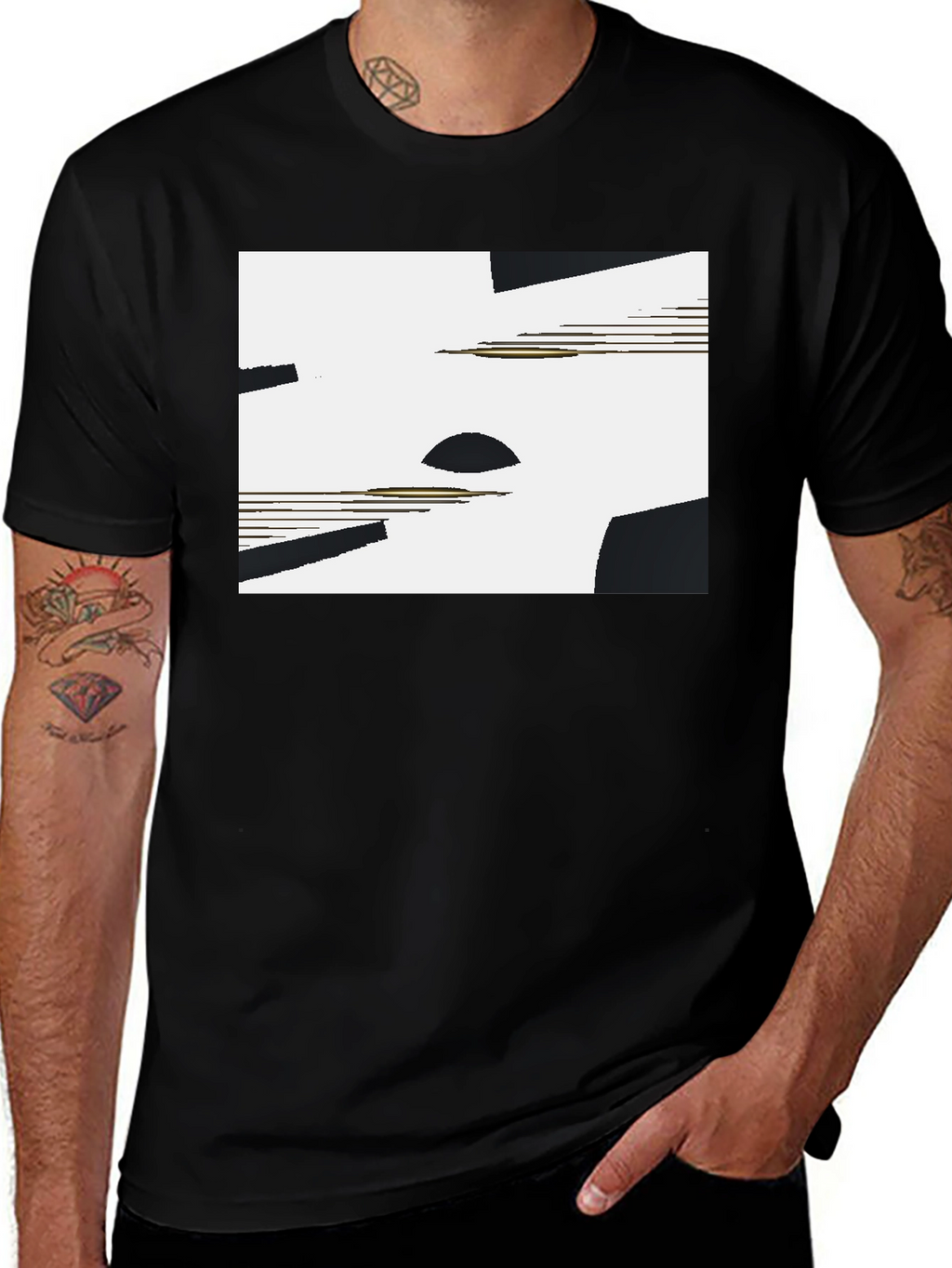 Abstract Geometric Graphic Tee - Black