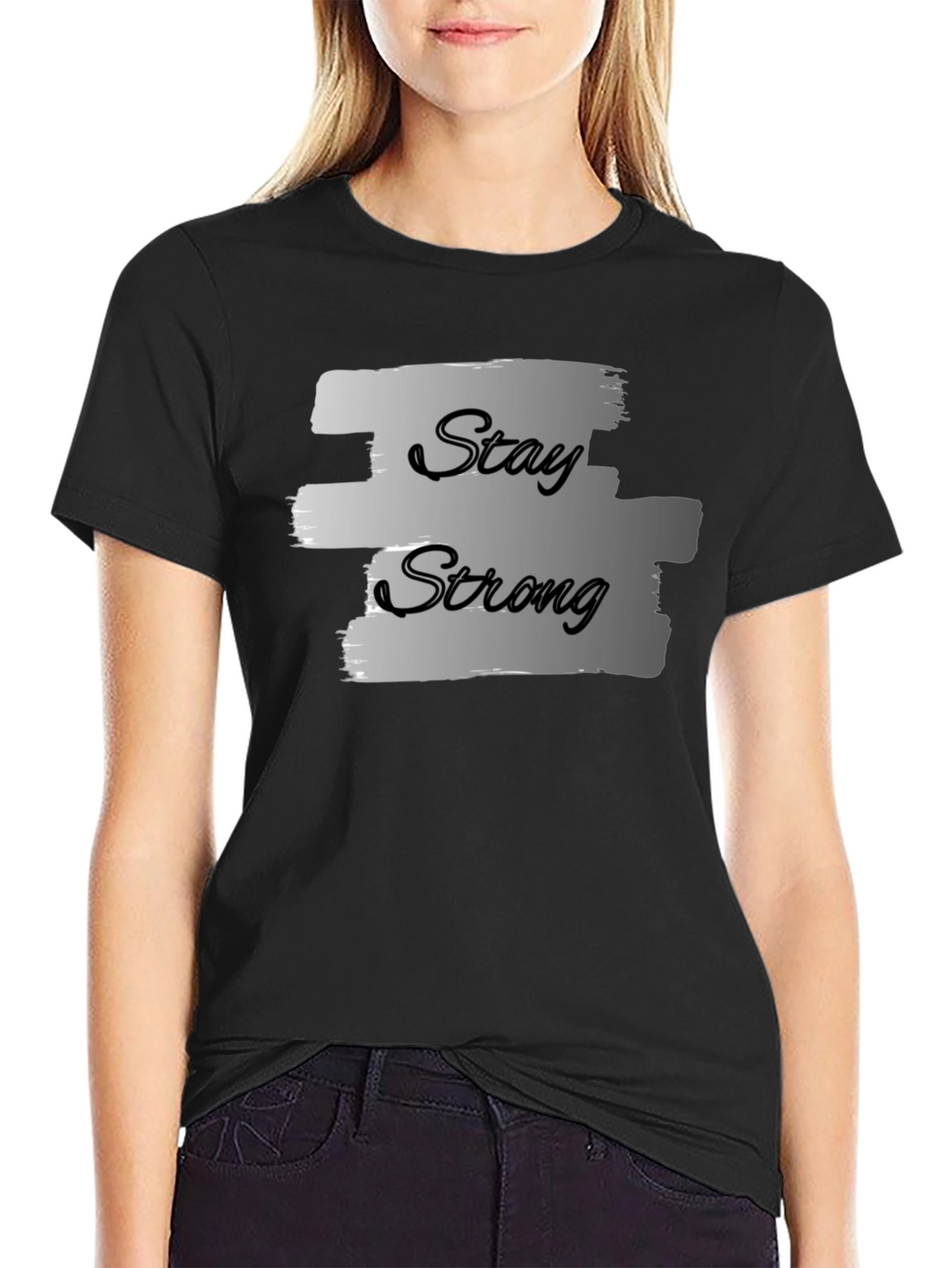 Stay Strong Graphic Print Black T-Shirt