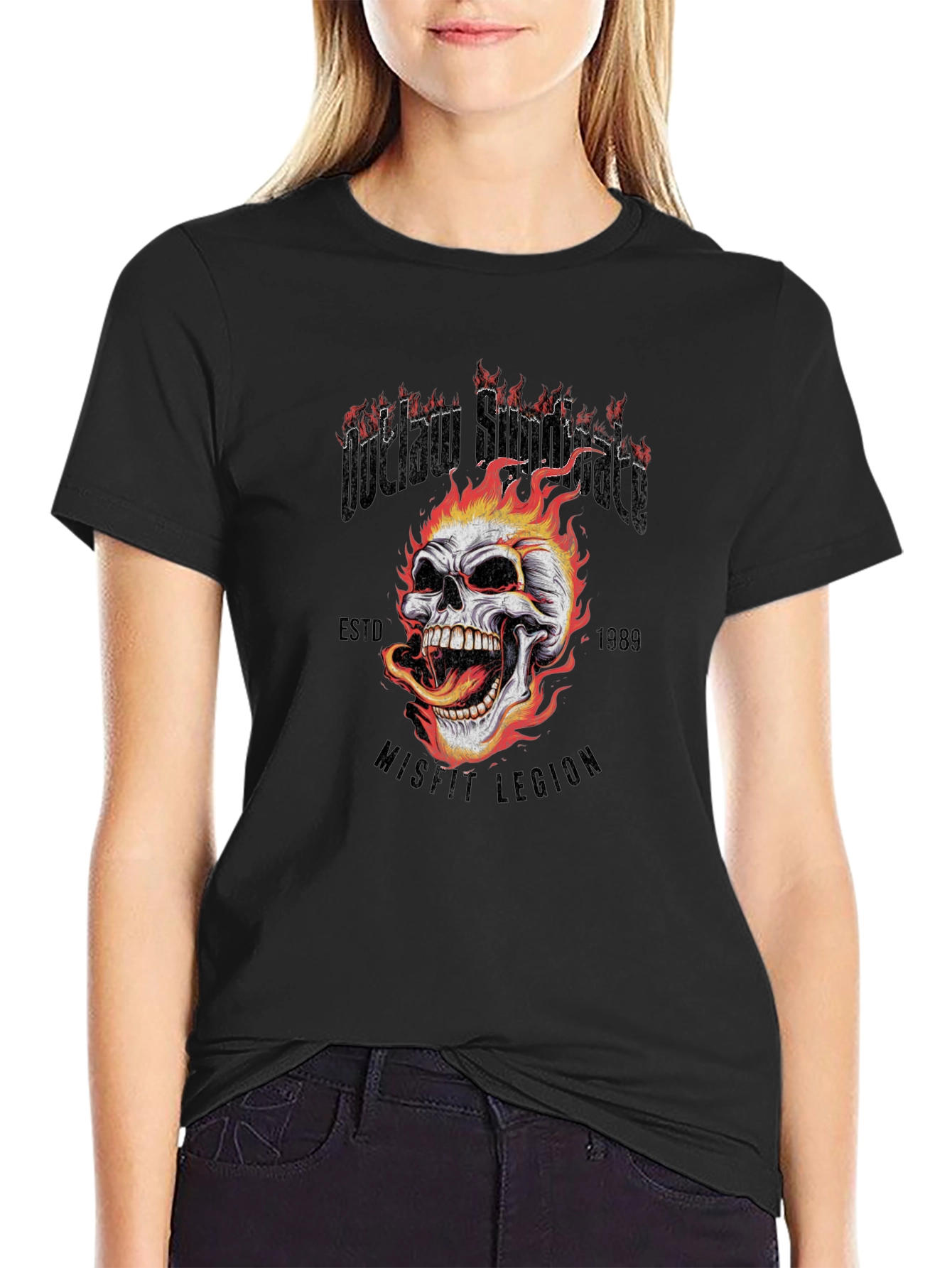 Outlaw Skull Graphic Tee - Black Cotton T-Shirt