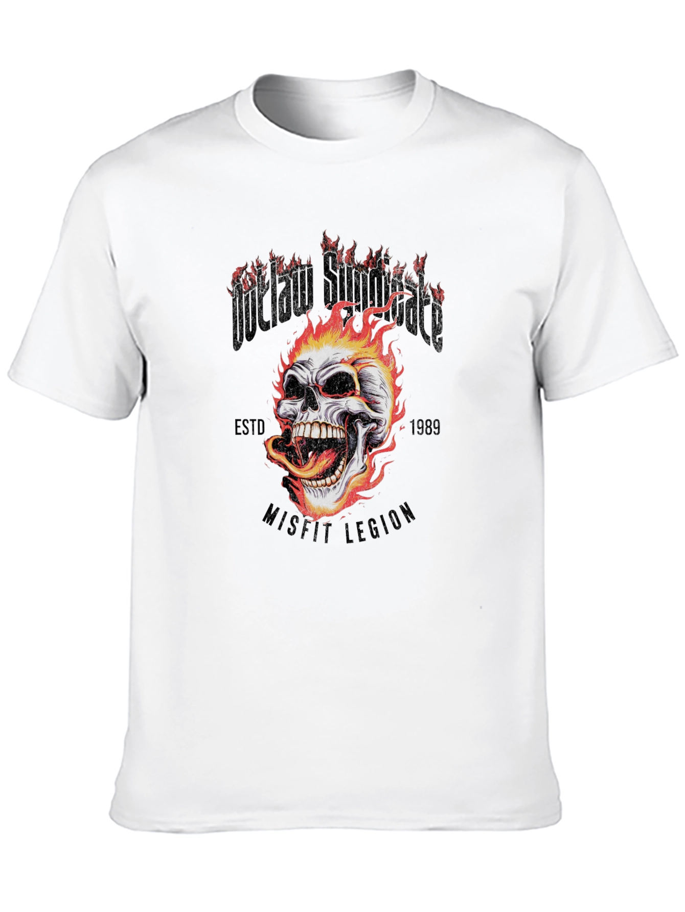 Outlaw Skull Graphic Tee - Black Cotton T-Shirt