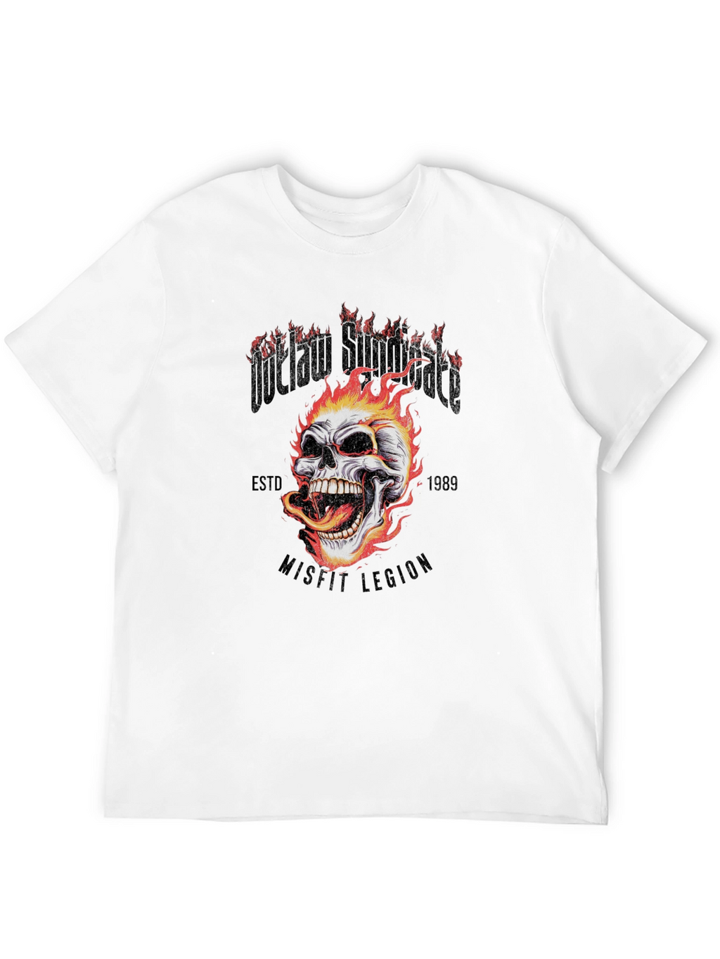 Outlaw Skull Graphic Tee - Black Cotton T-Shirt
