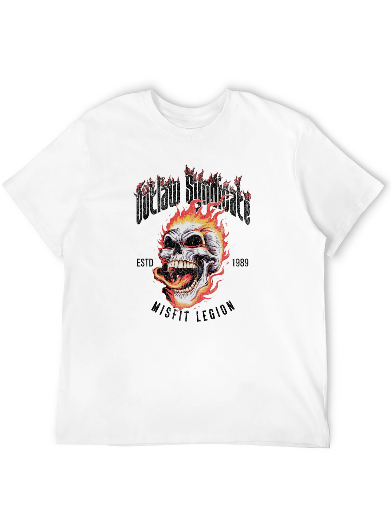 Outlaw Skull Graphic Tee - Black Cotton T-Shirt
