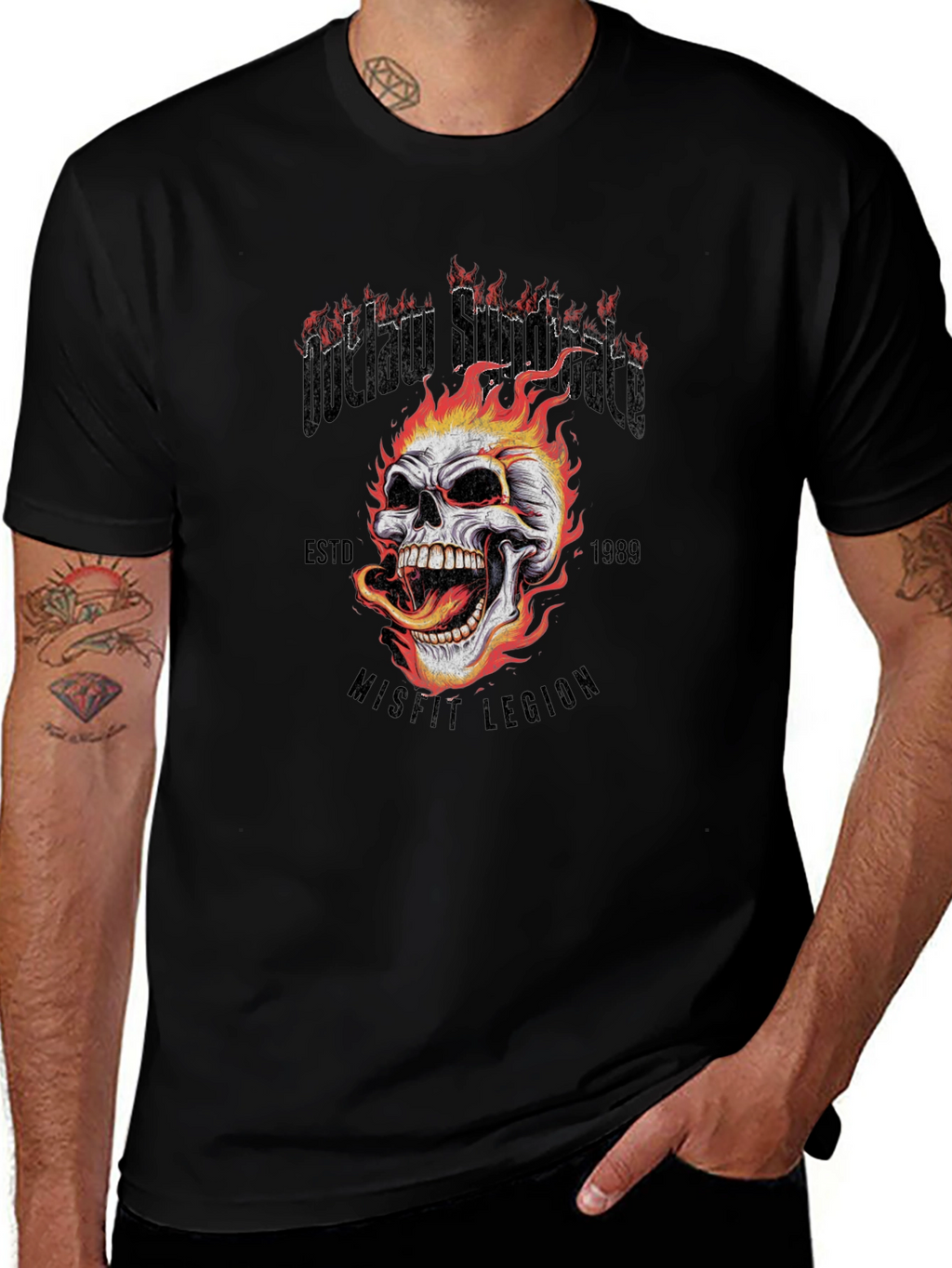 Outlaw Skull Graphic Tee - Black Cotton T-Shirt