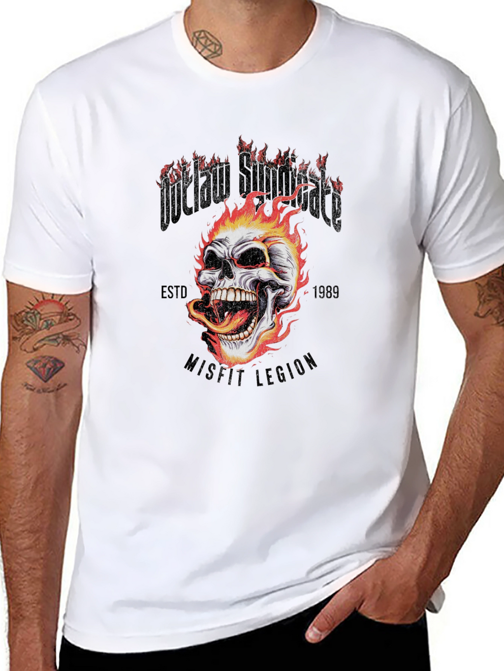 Outlaw Skull Graphic Tee - Black Cotton T-Shirt