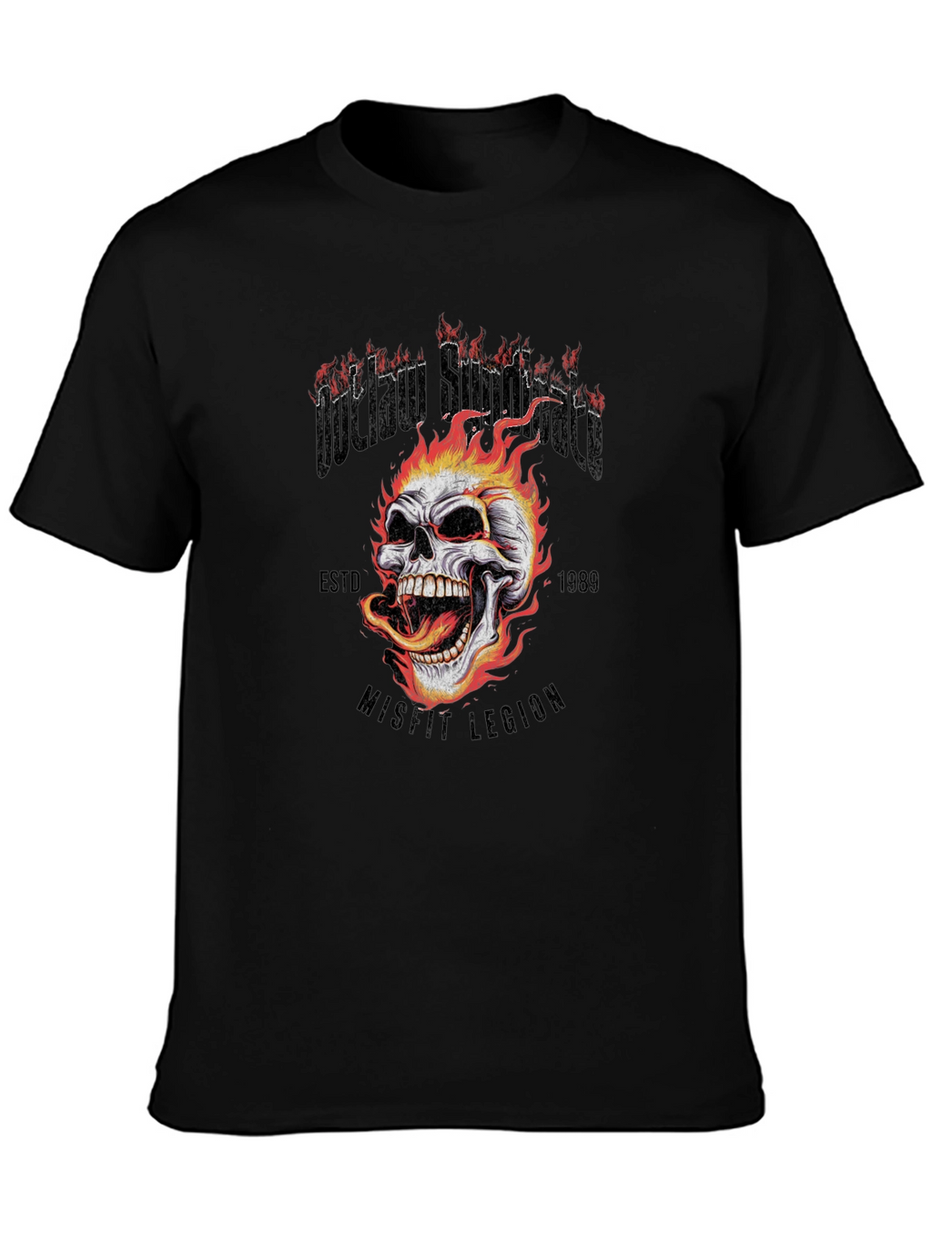 Outlaw Skull Graphic Tee - Black Cotton T-Shirt