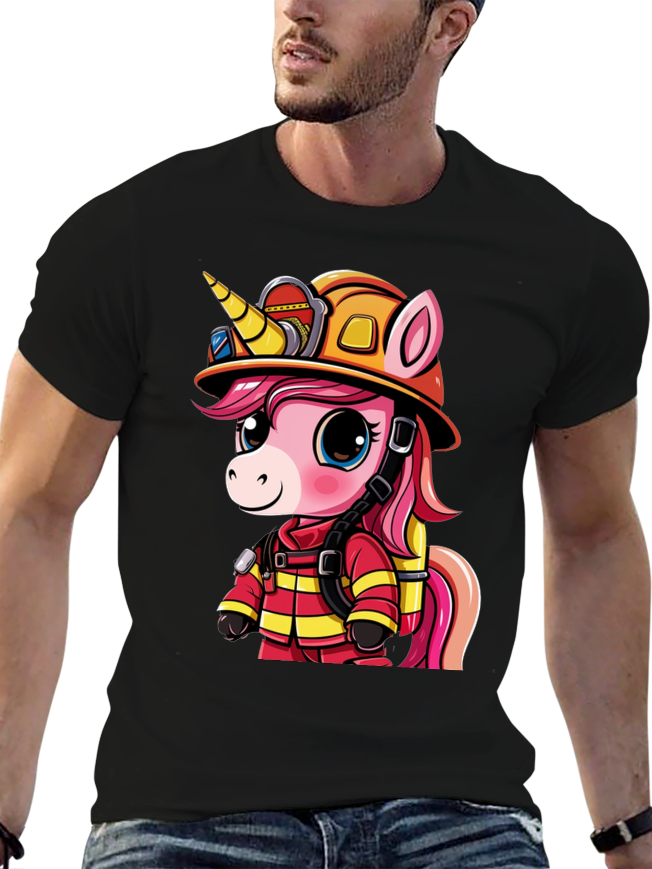 Unicorn Firefighter T-Shirt - Cartoon Graphic Tee