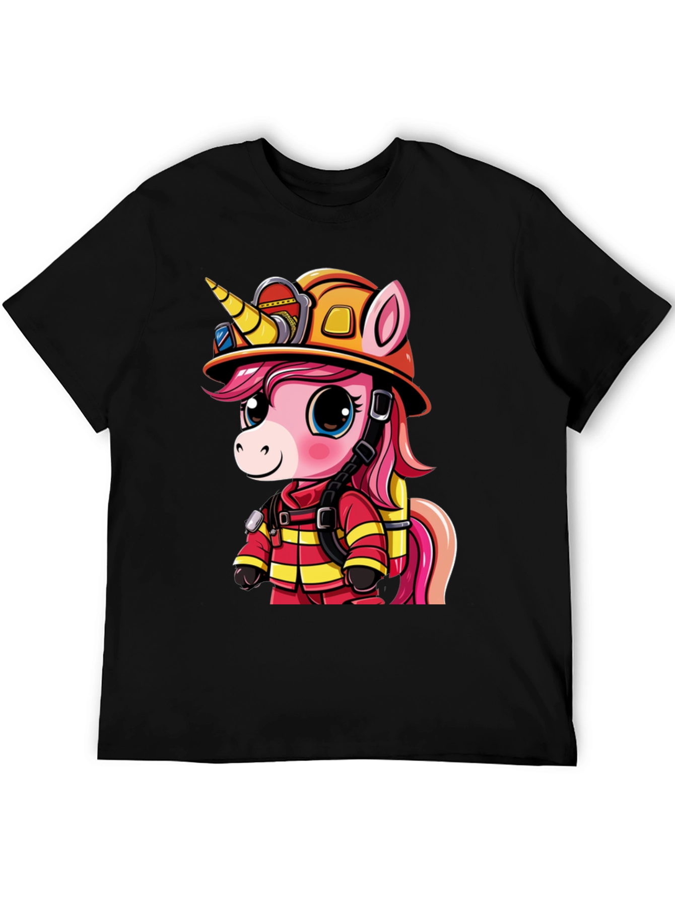 Unicorn Firefighter T-Shirt - Cartoon Graphic Tee