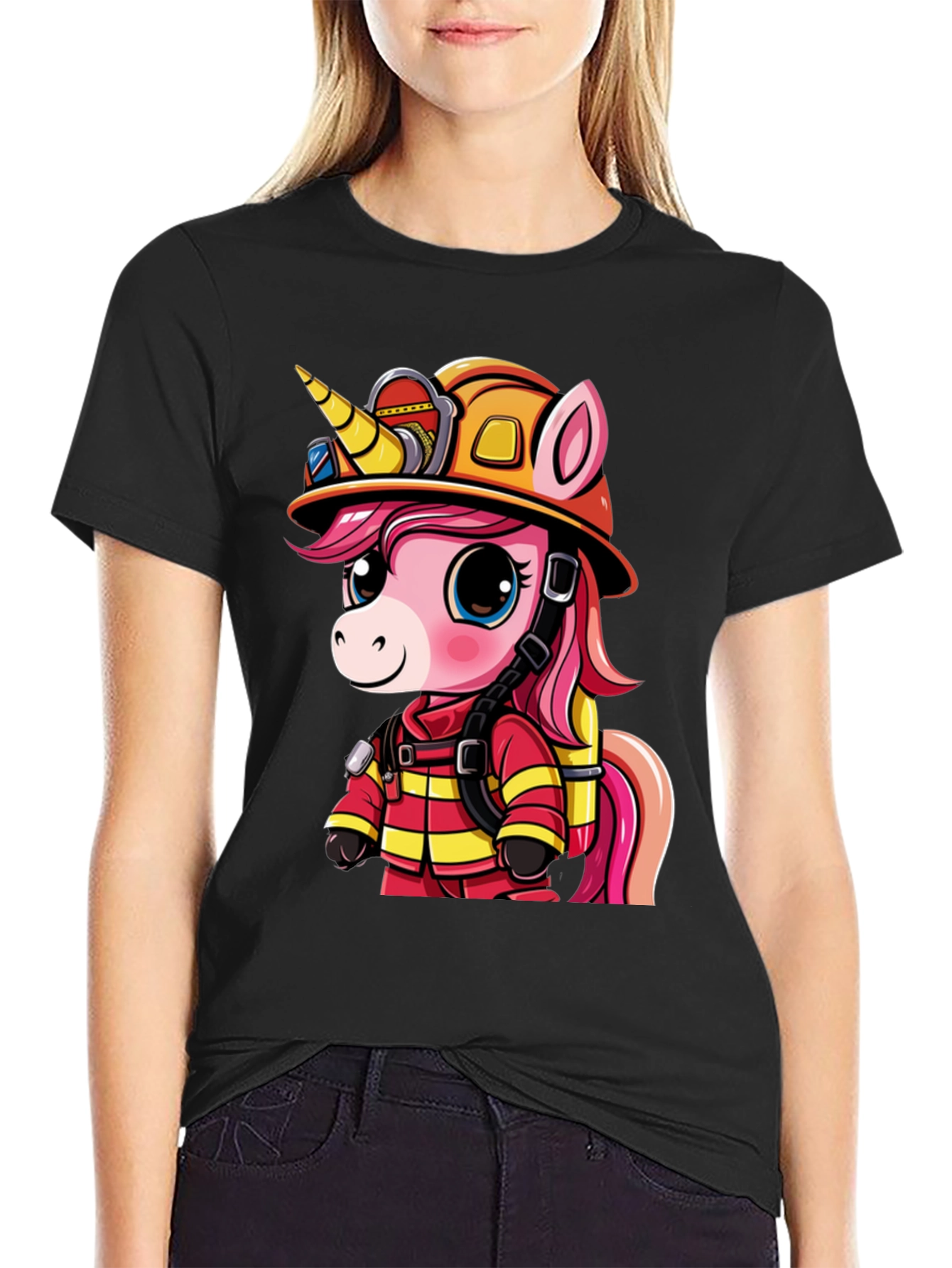Unicorn Firefighter T-Shirt - Cartoon Graphic Tee