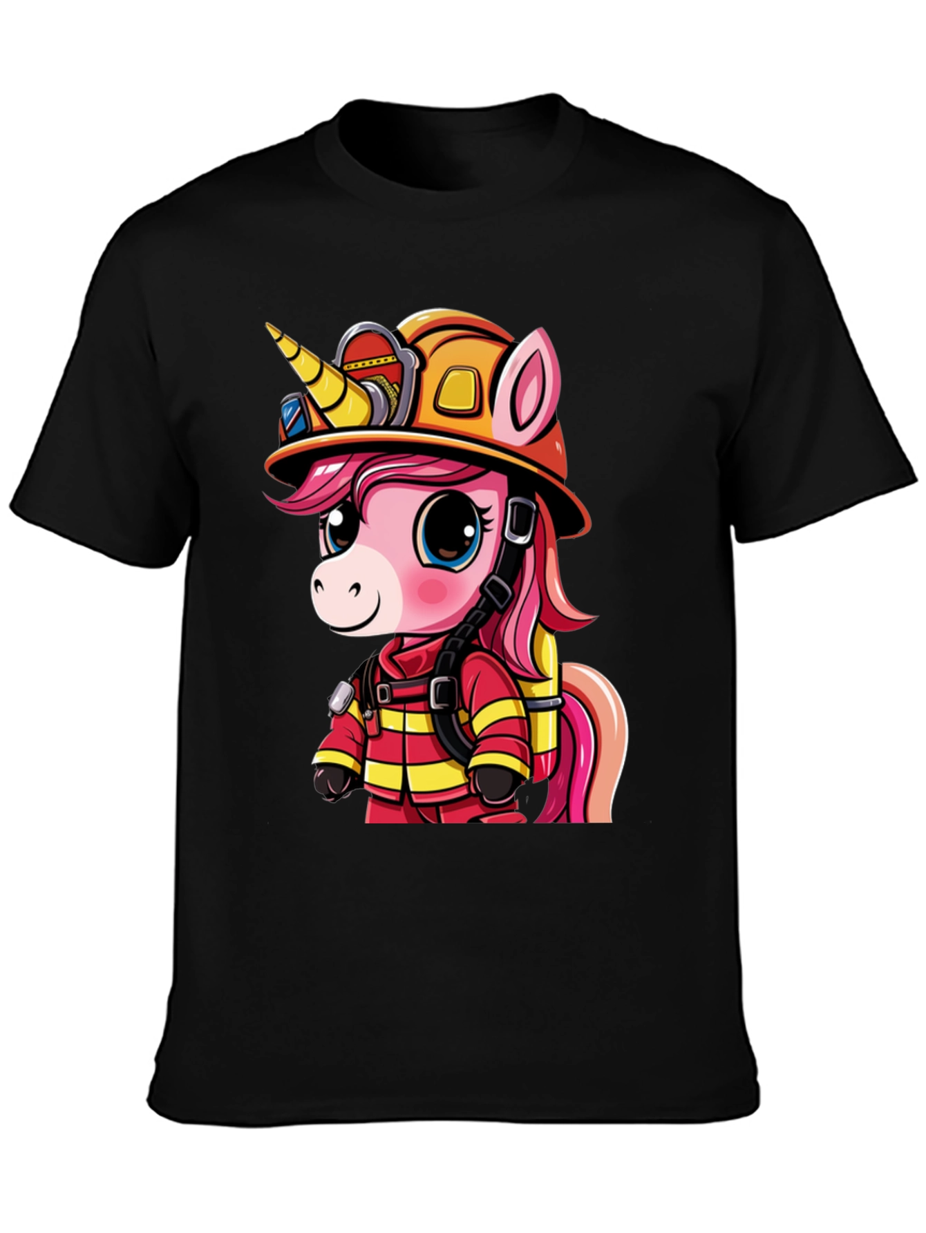 Unicorn Firefighter T-Shirt - Cartoon Graphic Tee