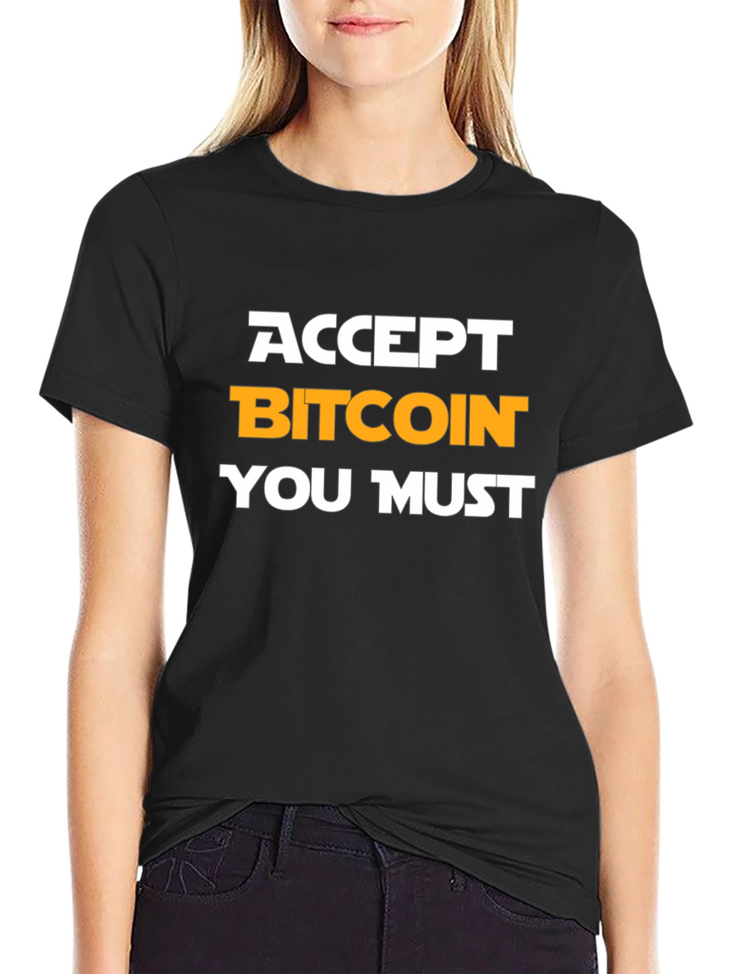 Accept Bitcoin You Must Black Graphic Tee