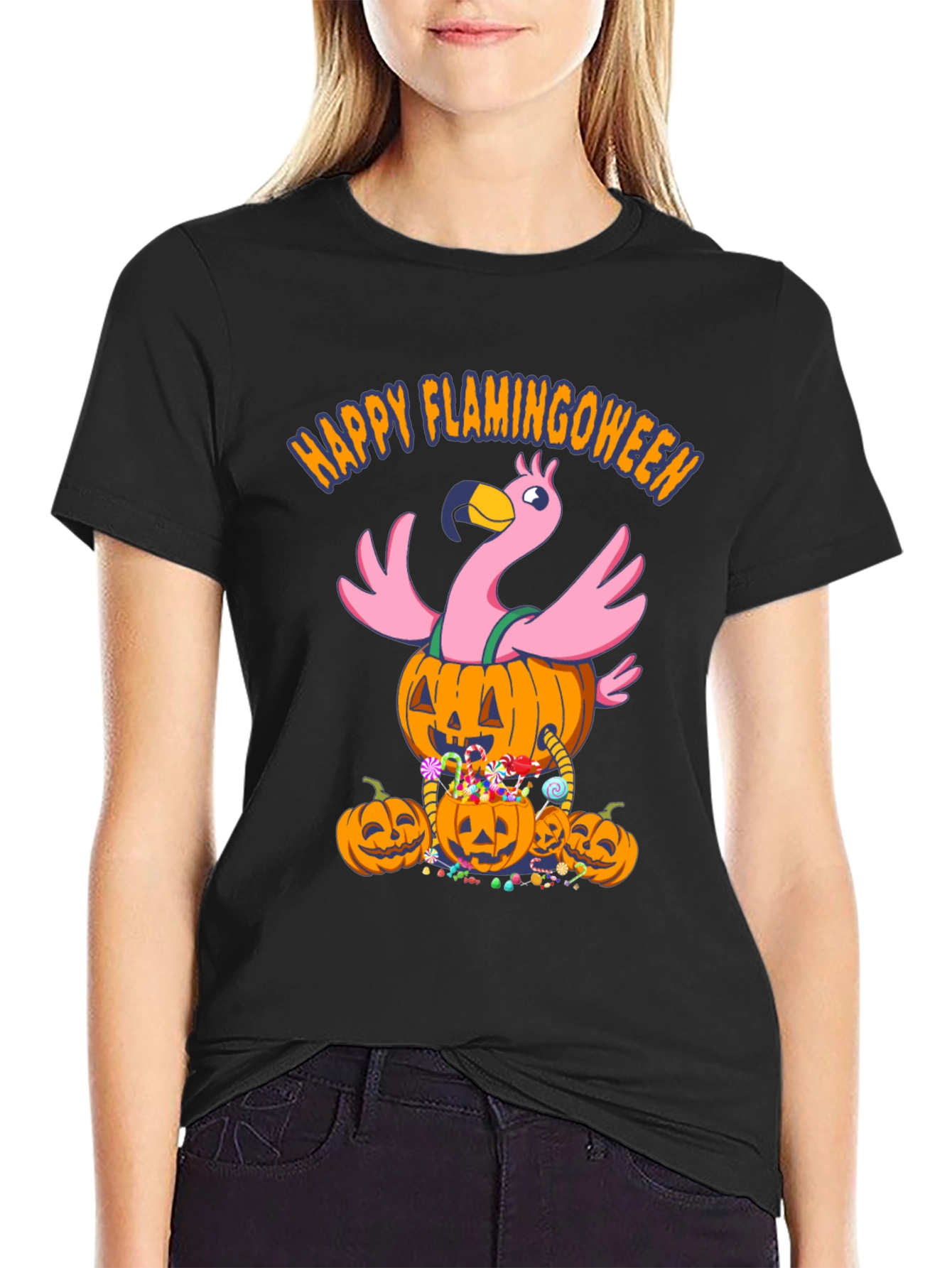 Flamingoween T-Shirt - Halloween Flamingo Pumpkin Design