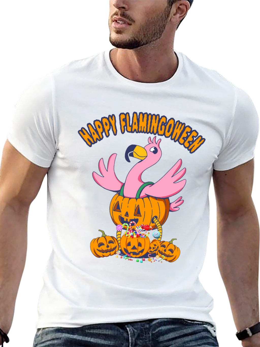 Flamingoween T-Shirt - Halloween Flamingo Pumpkin Design