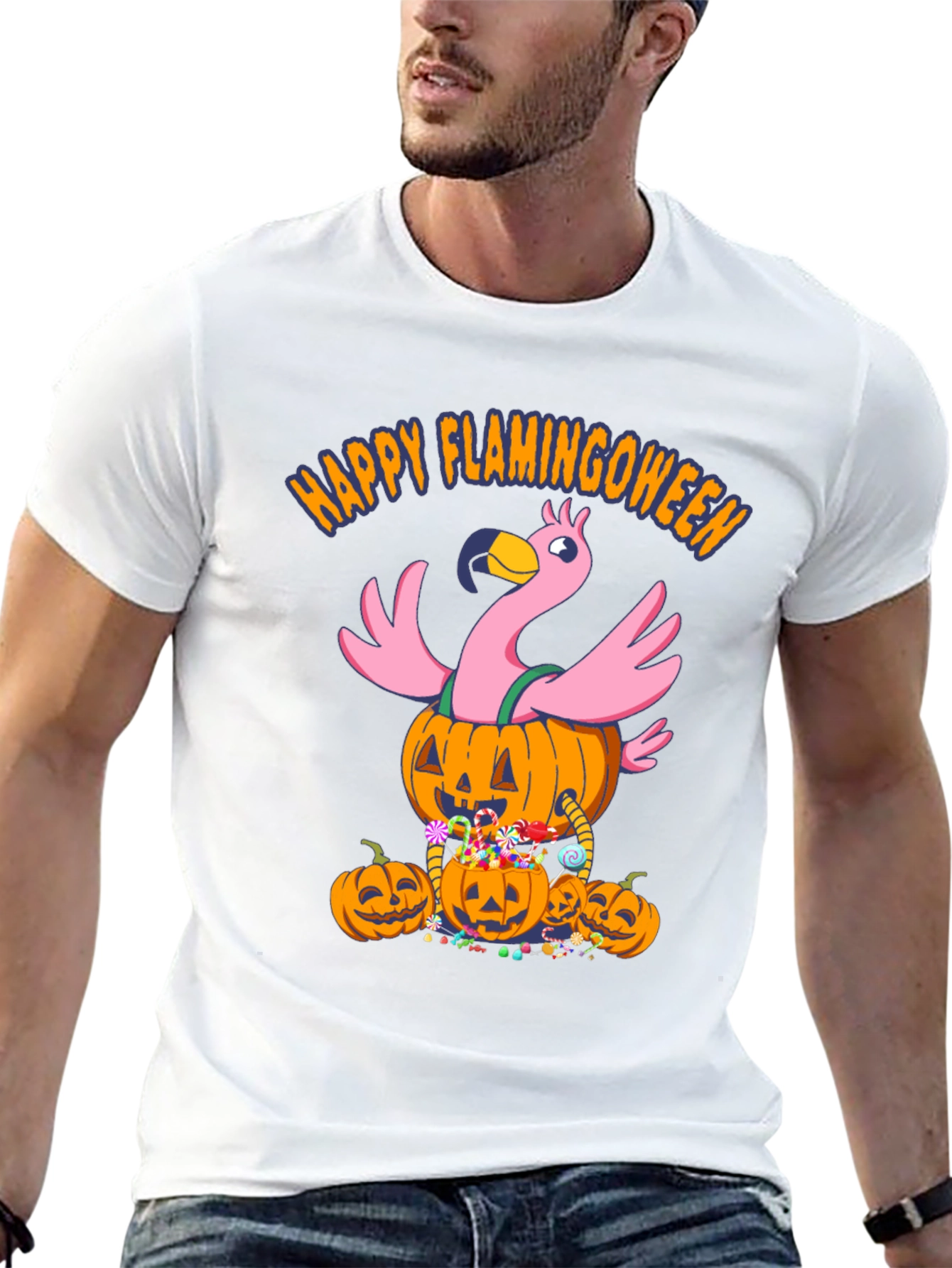 Flamingoween T-Shirt - Halloween Flamingo Pumpkin Design
