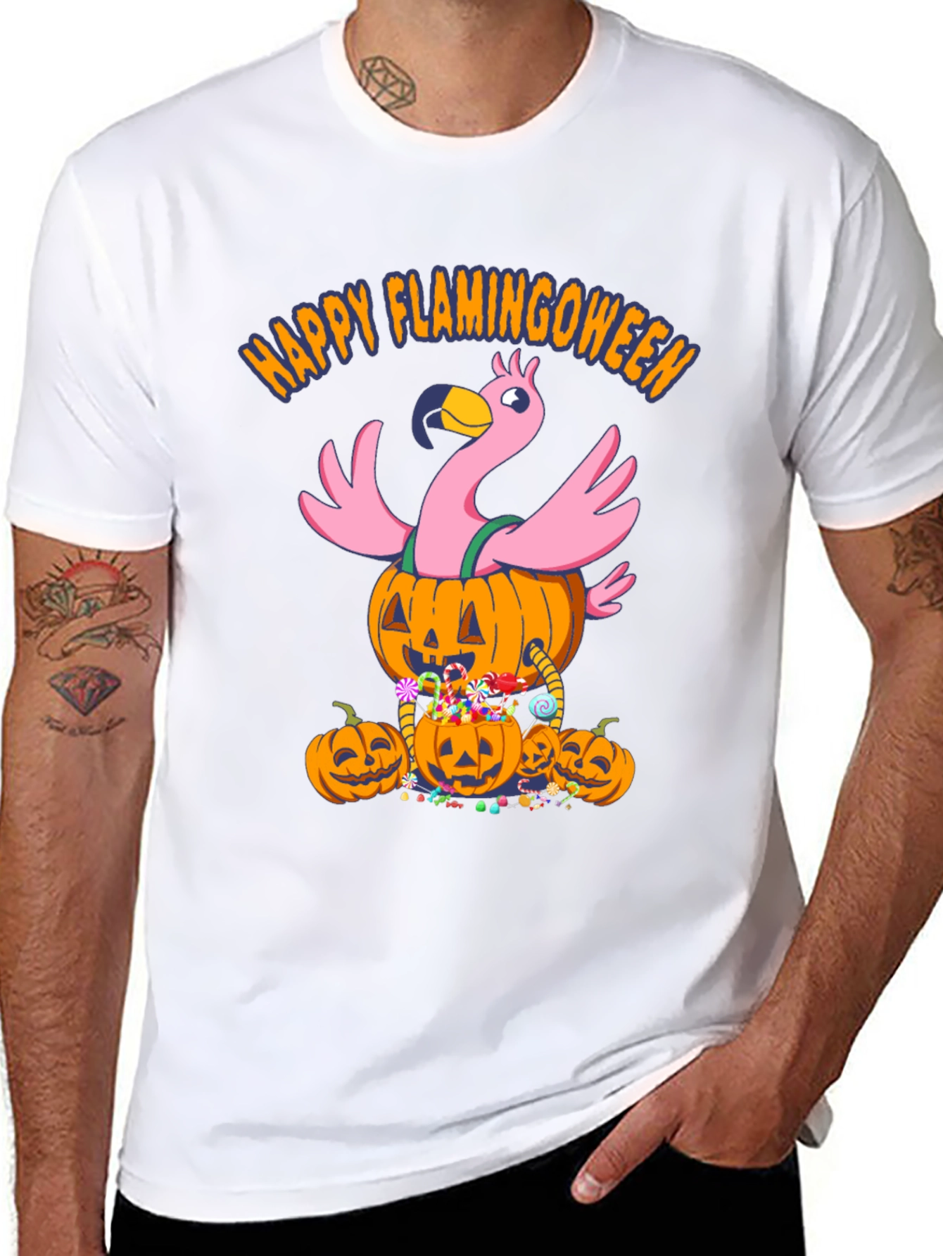 Flamingoween T-Shirt - Halloween Flamingo Pumpkin Design