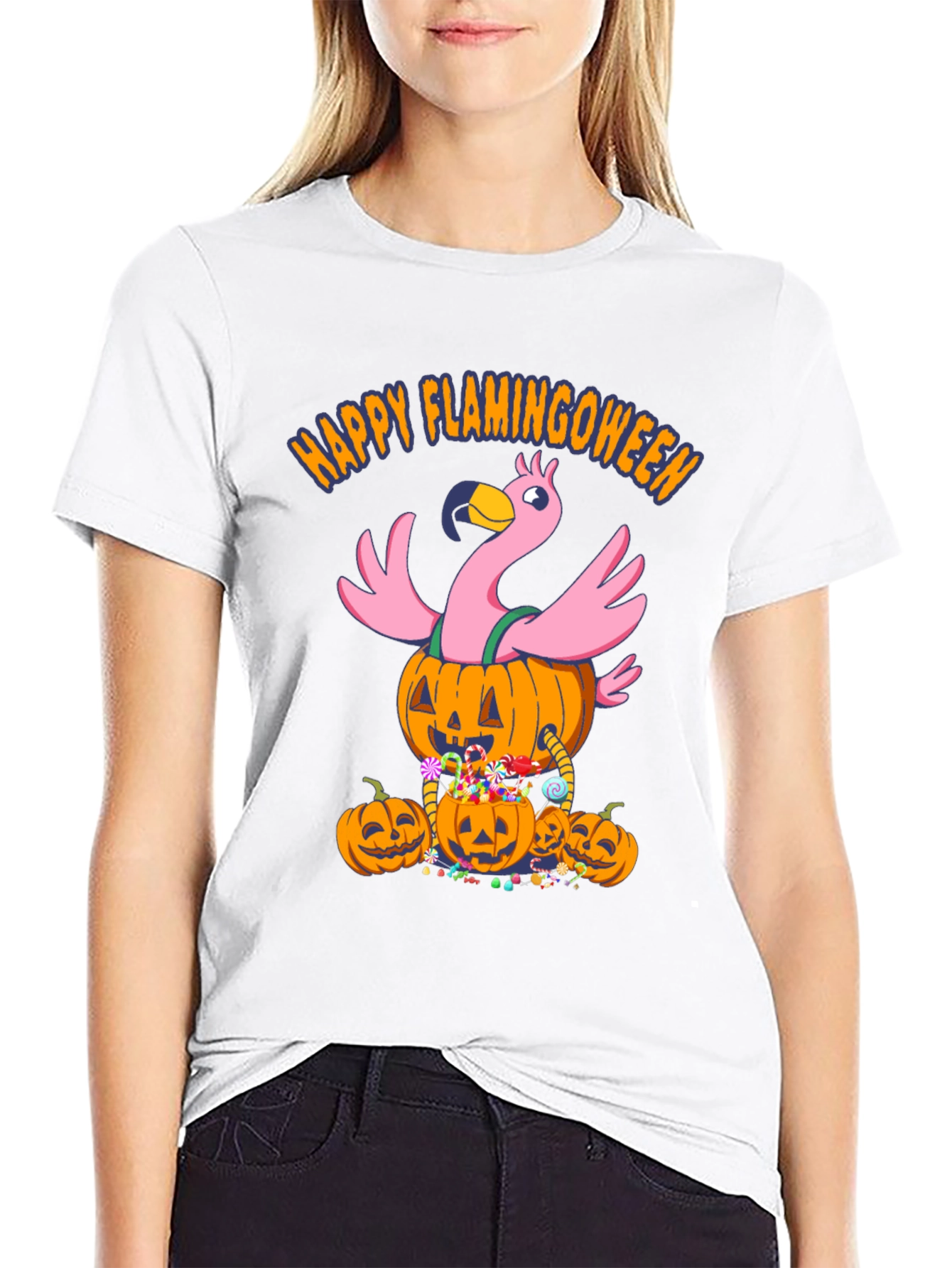 Flamingoween T-Shirt - Halloween Flamingo Pumpkin Design