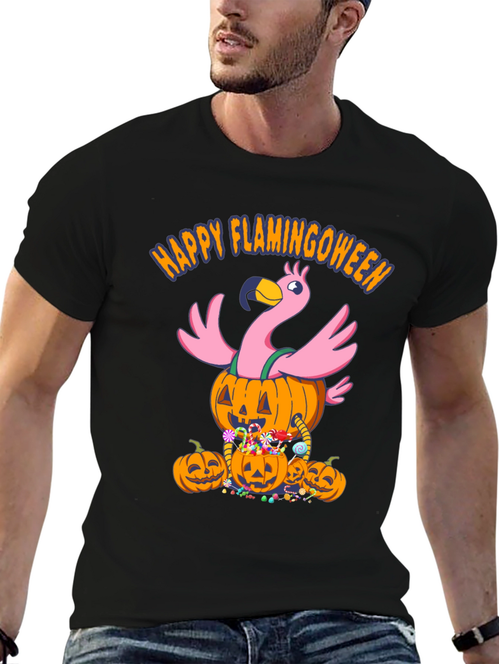 Flamingoween T-Shirt - Halloween Flamingo Pumpkin Design