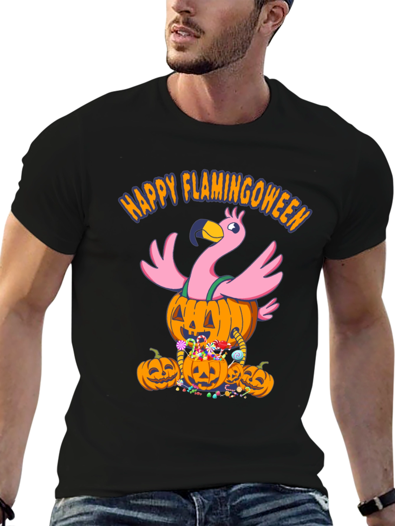 Flamingoween T-Shirt - Halloween Flamingo Pumpkin Design
