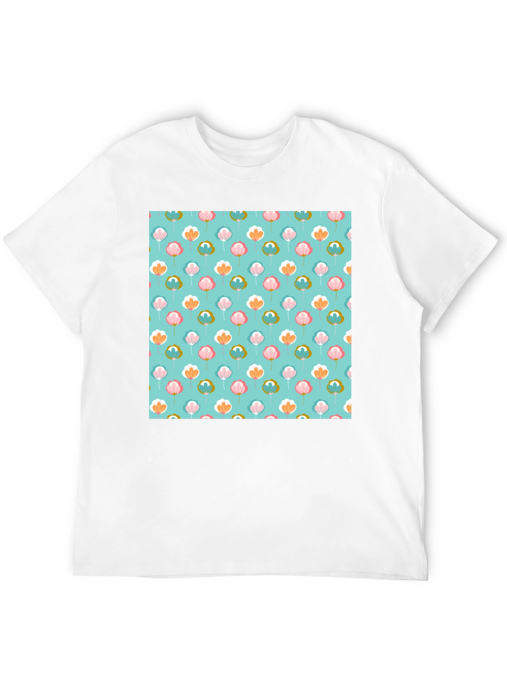 Floral Print T-Shirt - Soft Blue Background
