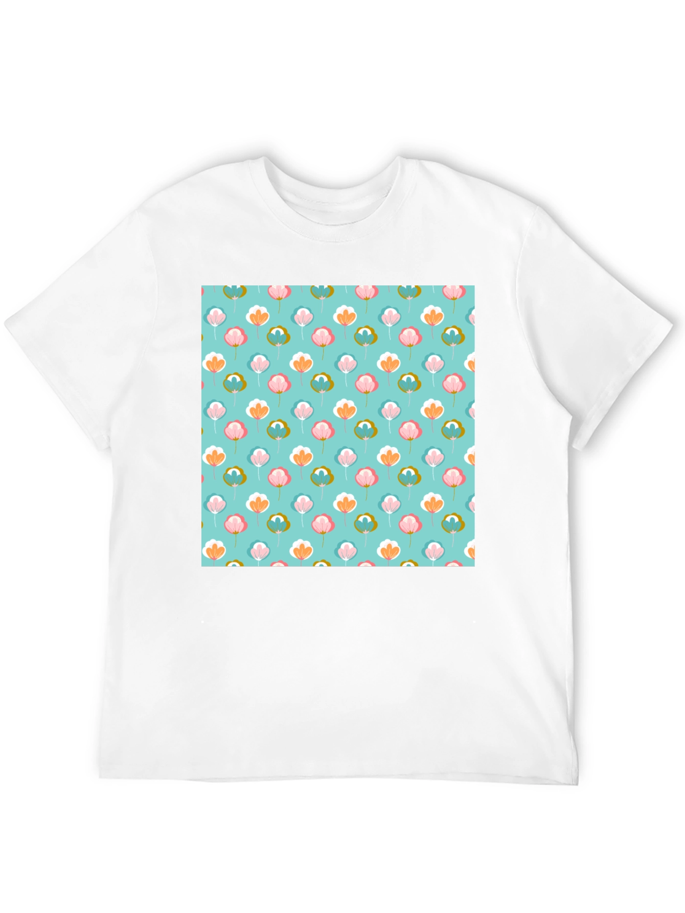 Floral Print T-Shirt - Soft Blue Background