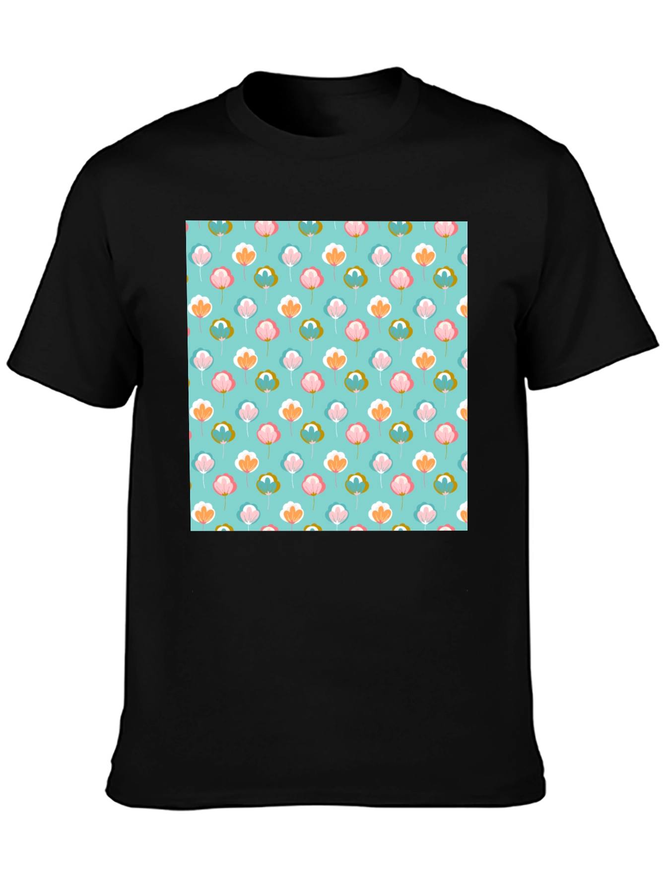 Floral Print T-Shirt - Soft Blue Background