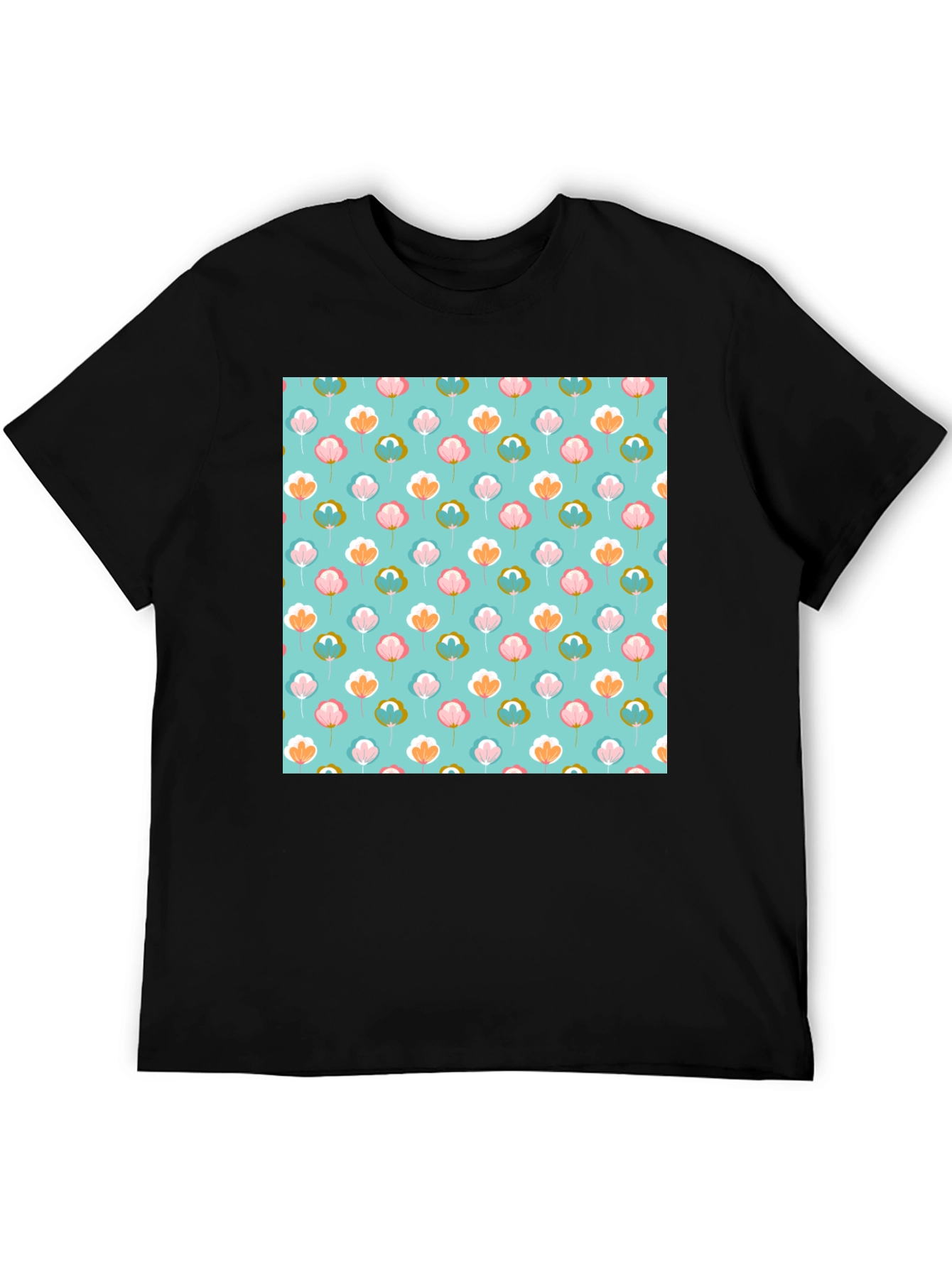 Floral Print T-Shirt - Soft Blue Background
