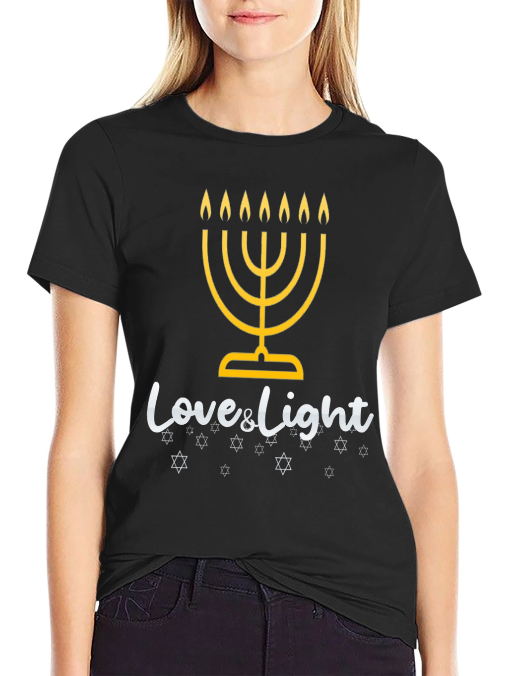 Mens Black Hanukkah Love & Light Graphic Tee