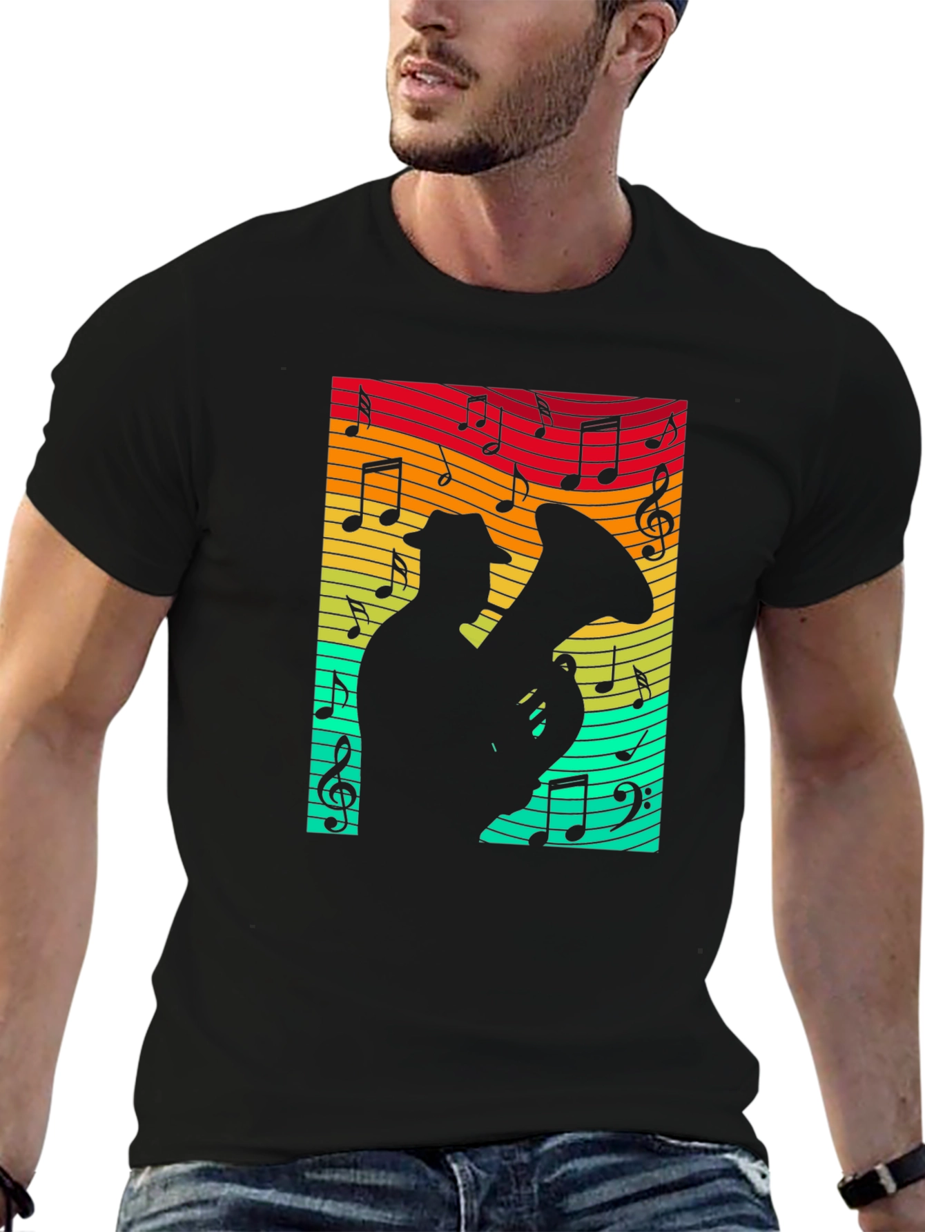 Musical Tuba Player Black T-Shirt