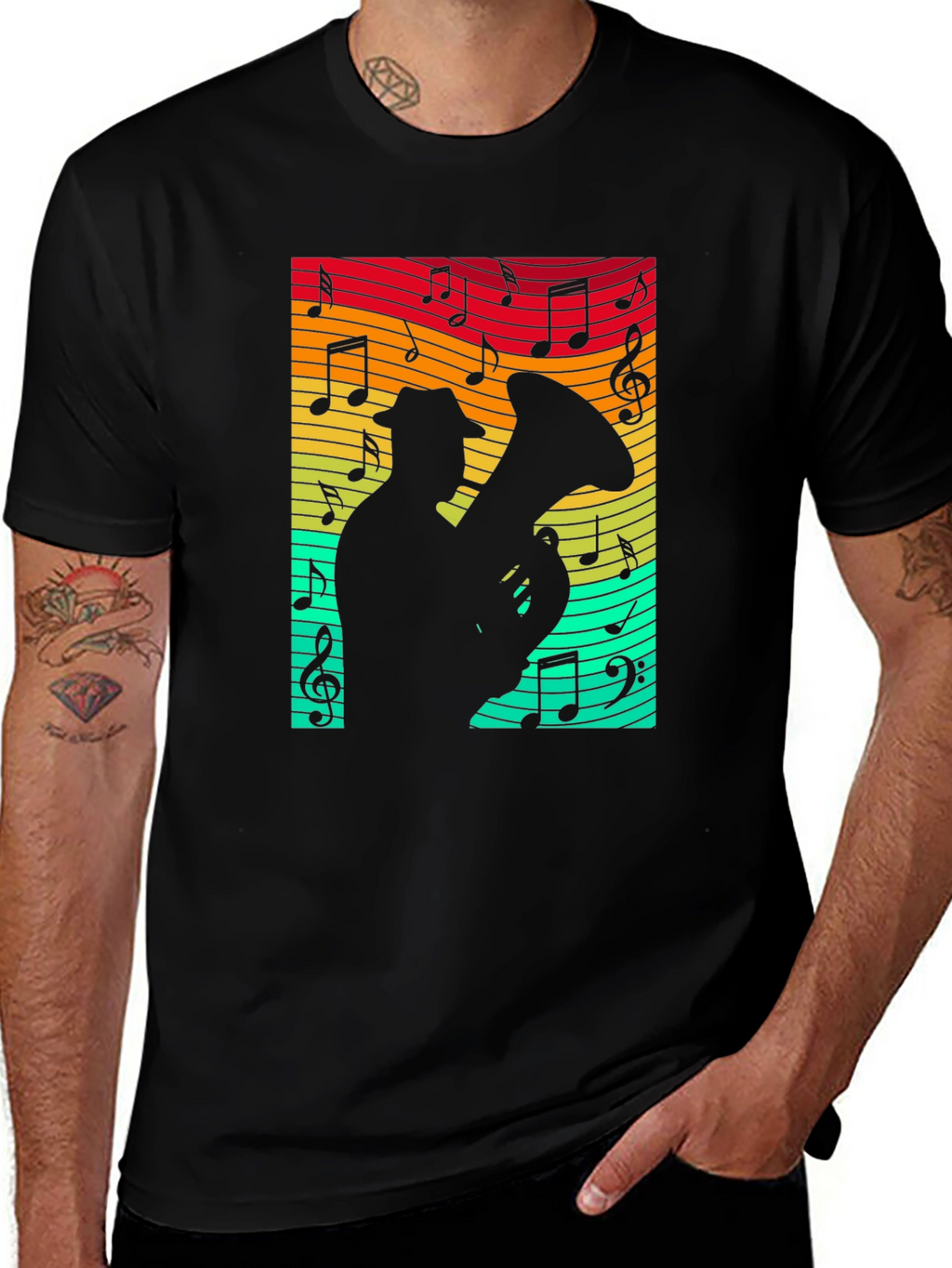 Musical Tuba Player Black T-Shirt