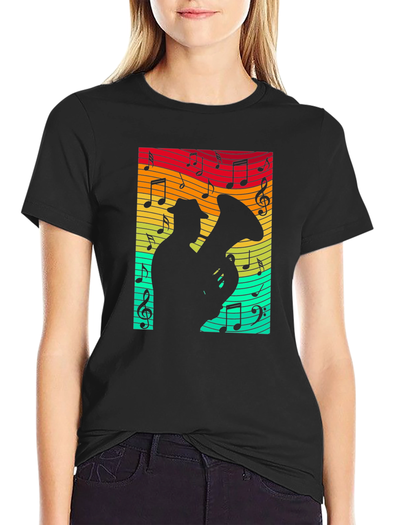 Musical Tuba Player Black T-Shirt