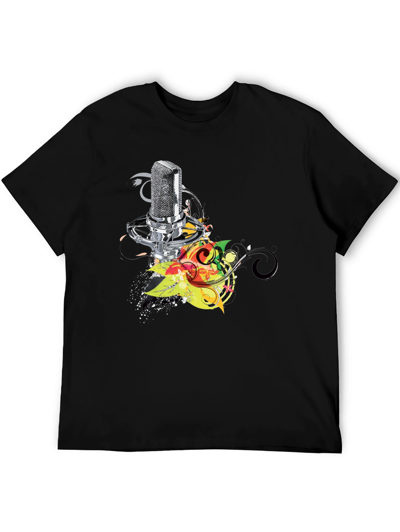 Retro Mic Graphic Tee - Cool Black T-Shirt