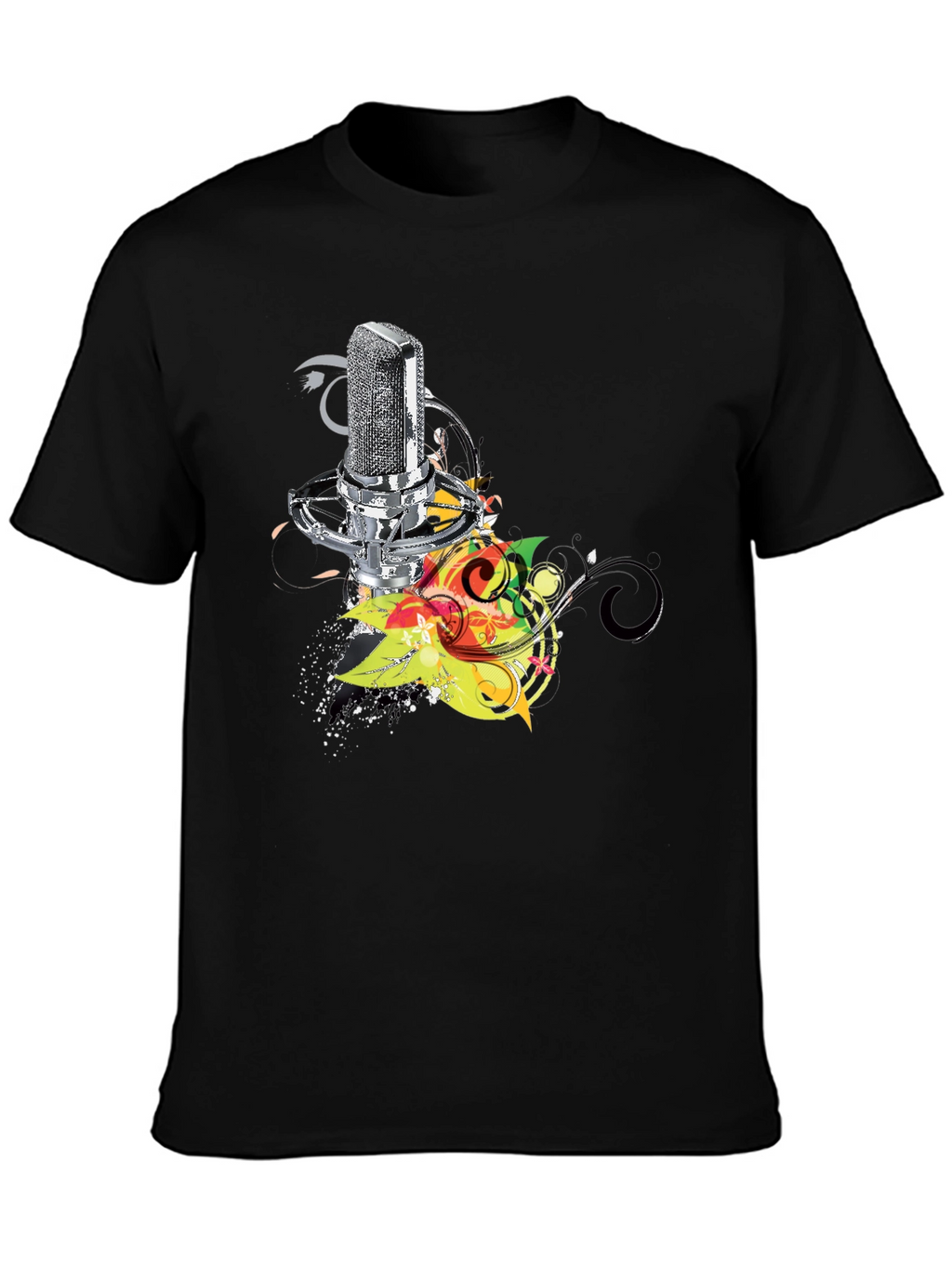 Retro Mic Graphic Tee - Cool Black T-Shirt