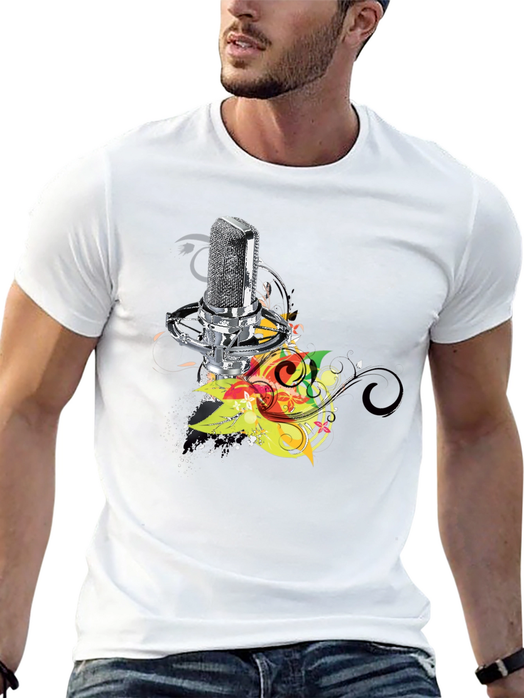 Retro Mic Graphic Tee - Cool Black T-Shirt