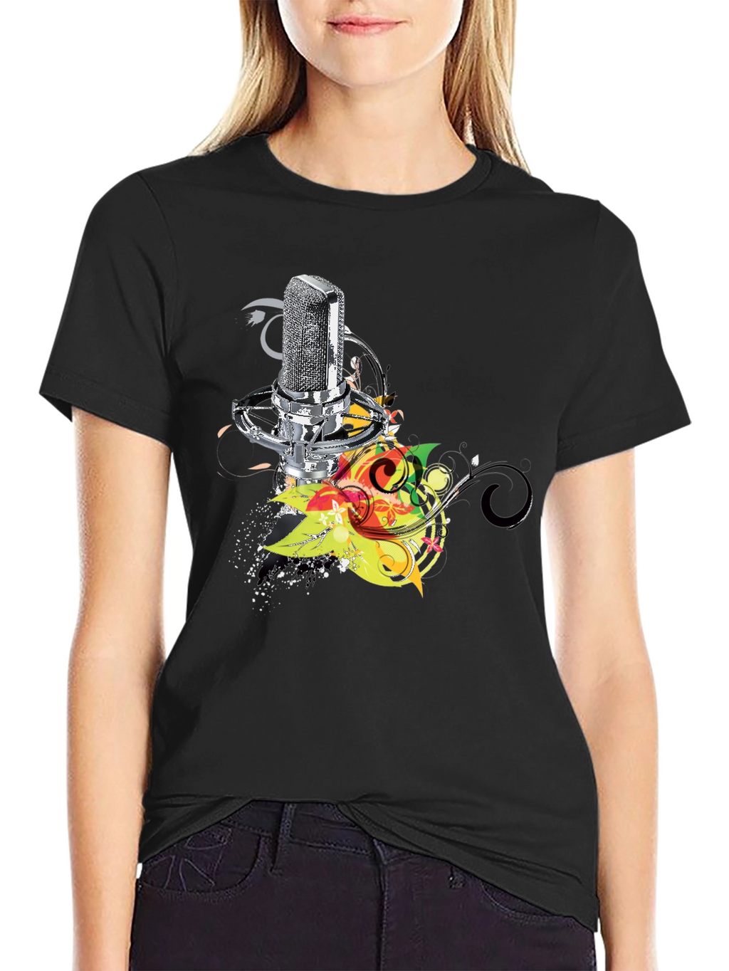 Retro Mic Graphic Tee - Cool Black T-Shirt